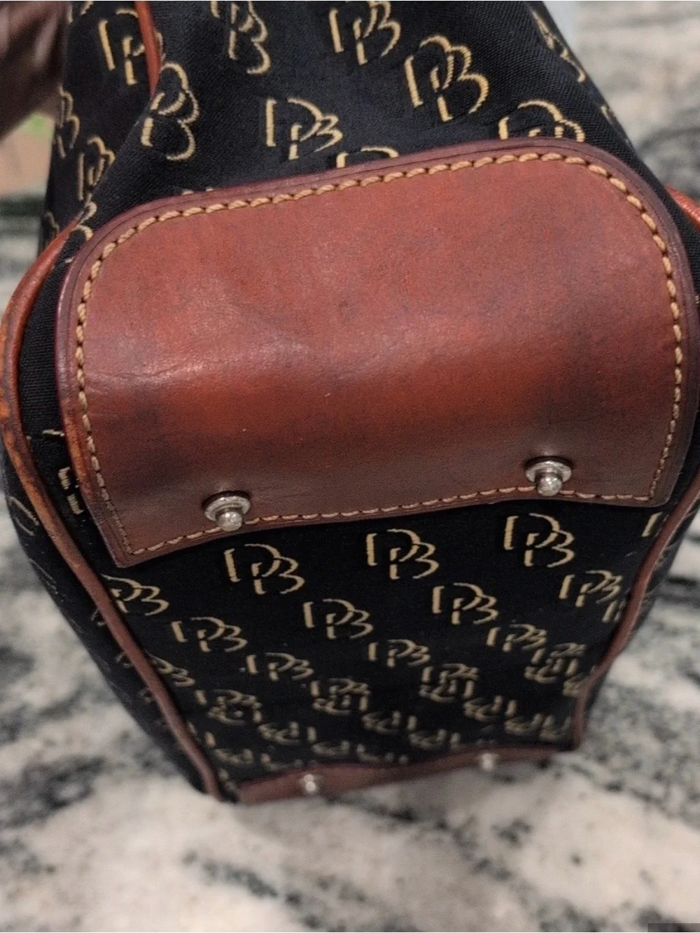 Dooney & Bourke Black Signature Canvas Satchel with Brown Leather Trim